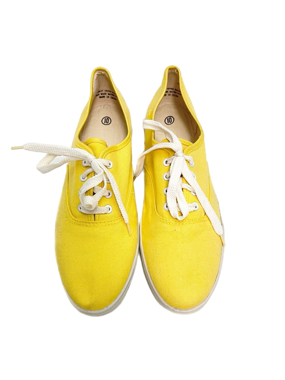 Vintage 1990s deadstock banana yellow canvas lace up flat sole sneakers
